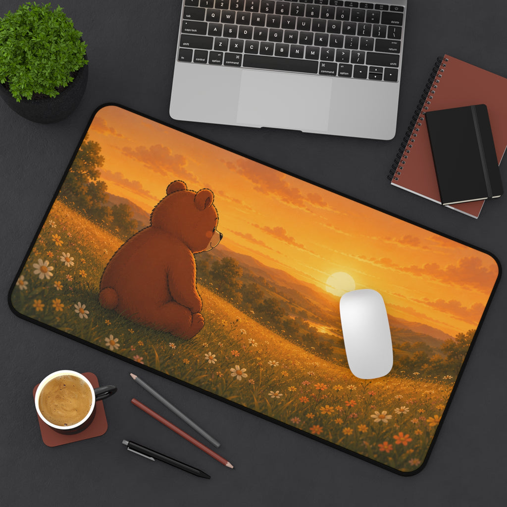 Cute Bear Desk Mat 32x16" | Large Mouse Pad | Cozy Office Desk Decor | Sunset Bear Gaming Mat | Bear Lover Gift