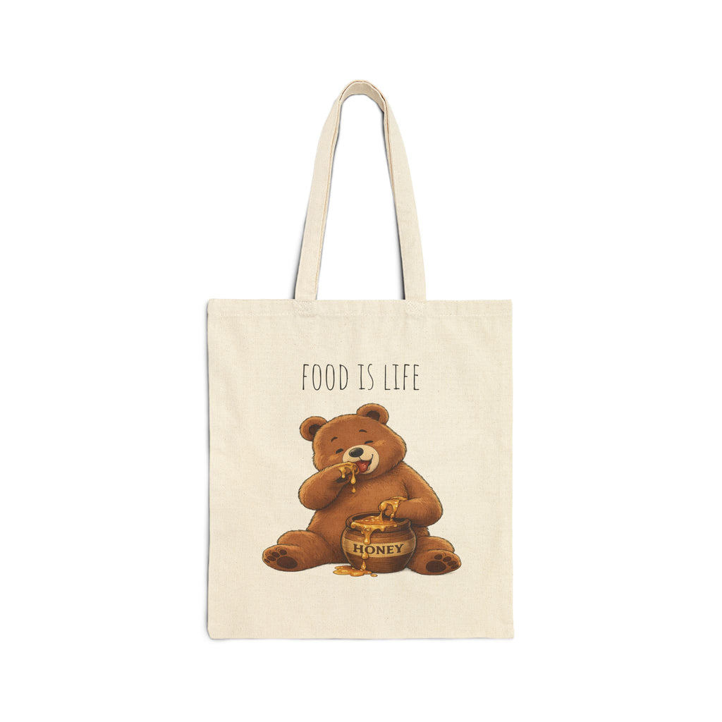 Food Is Life Cute Bear Tote Bag | Honey Bear Cotton Canvas Tote | Reusable Shopping Bag | Cute Foodie Gift