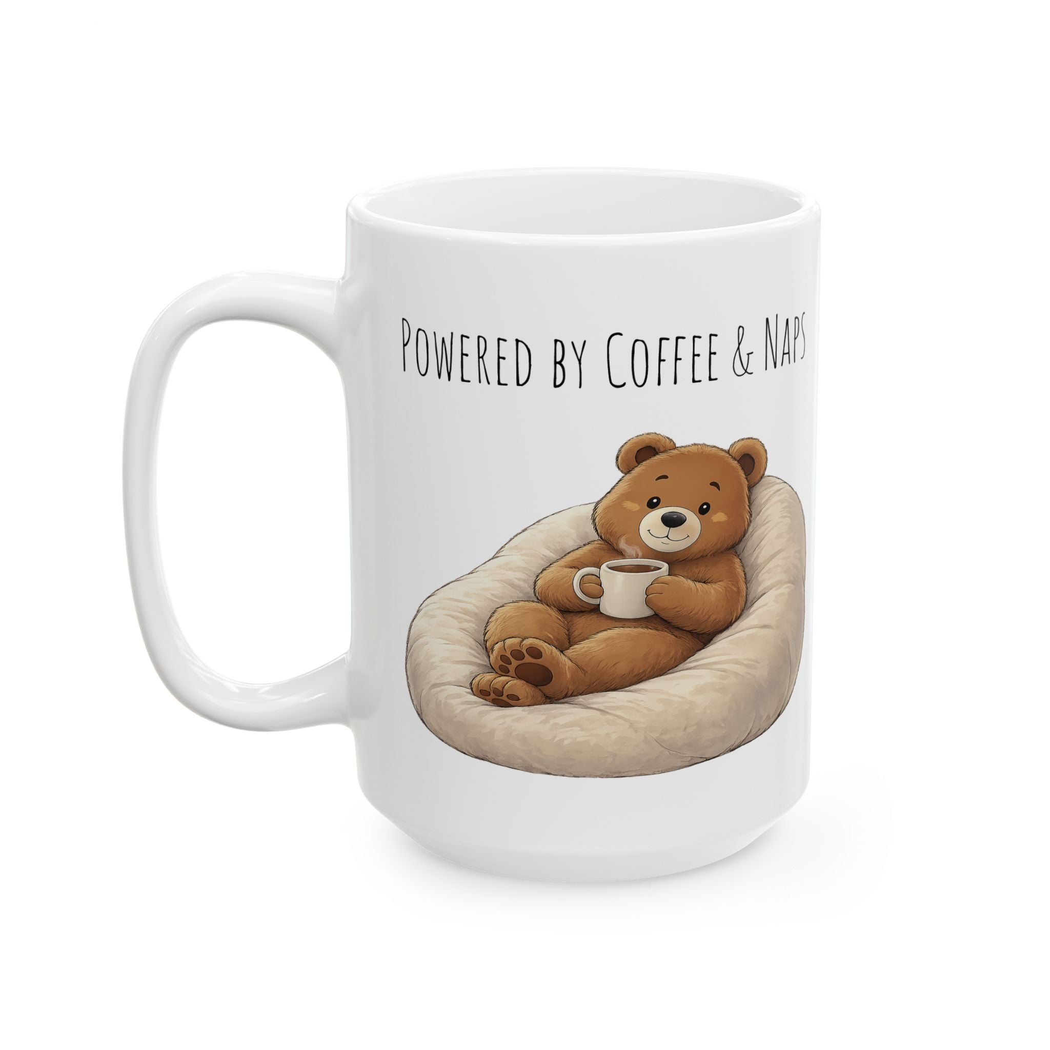 Powered by Coffee & Naps Bear Coffee Mug 15oz | Cute Ceramic Mug