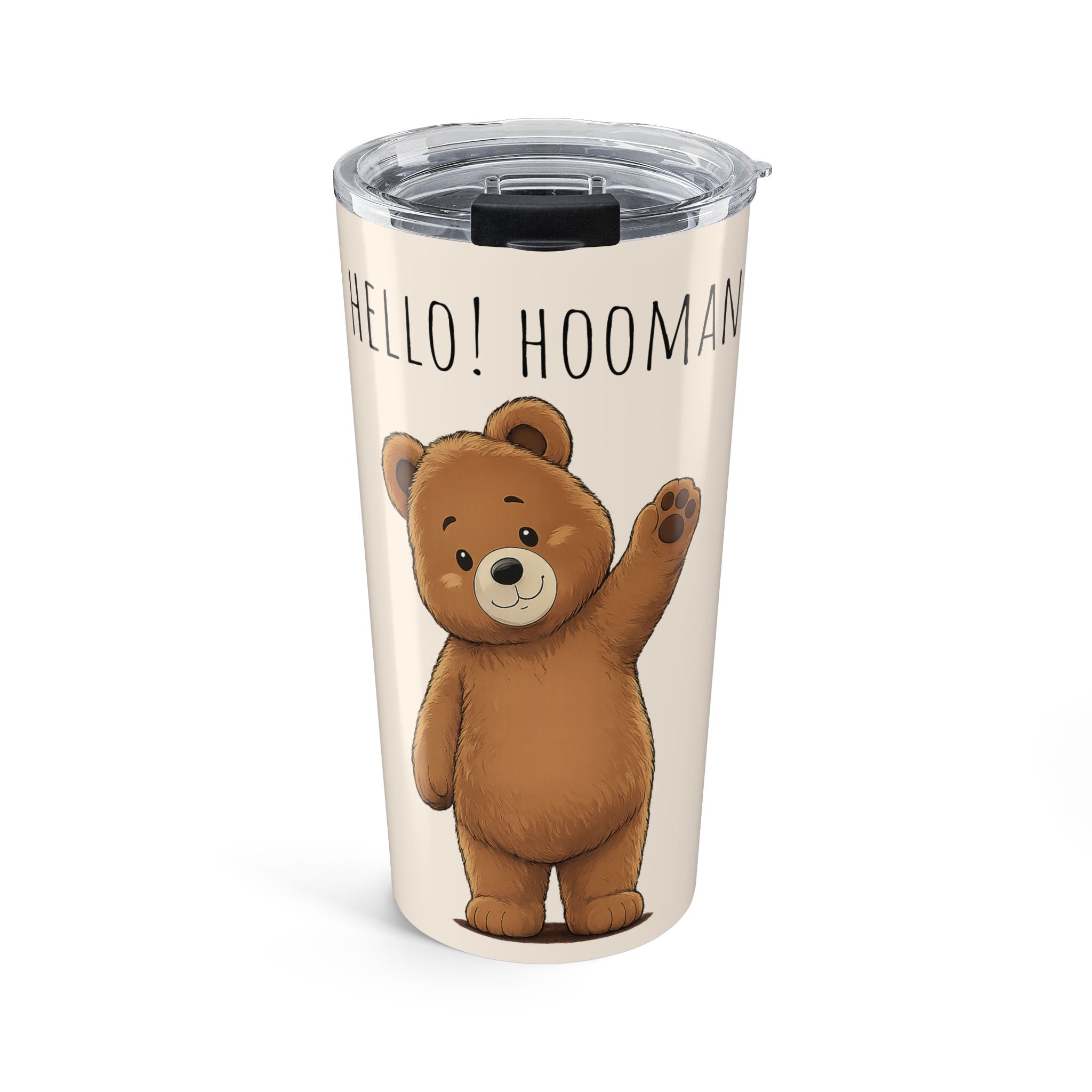 Cute Bear Tumbler 20oz | Hello Hooman Travel Mug | Insulated Stainless Steel Cup | Bear Lover Gift