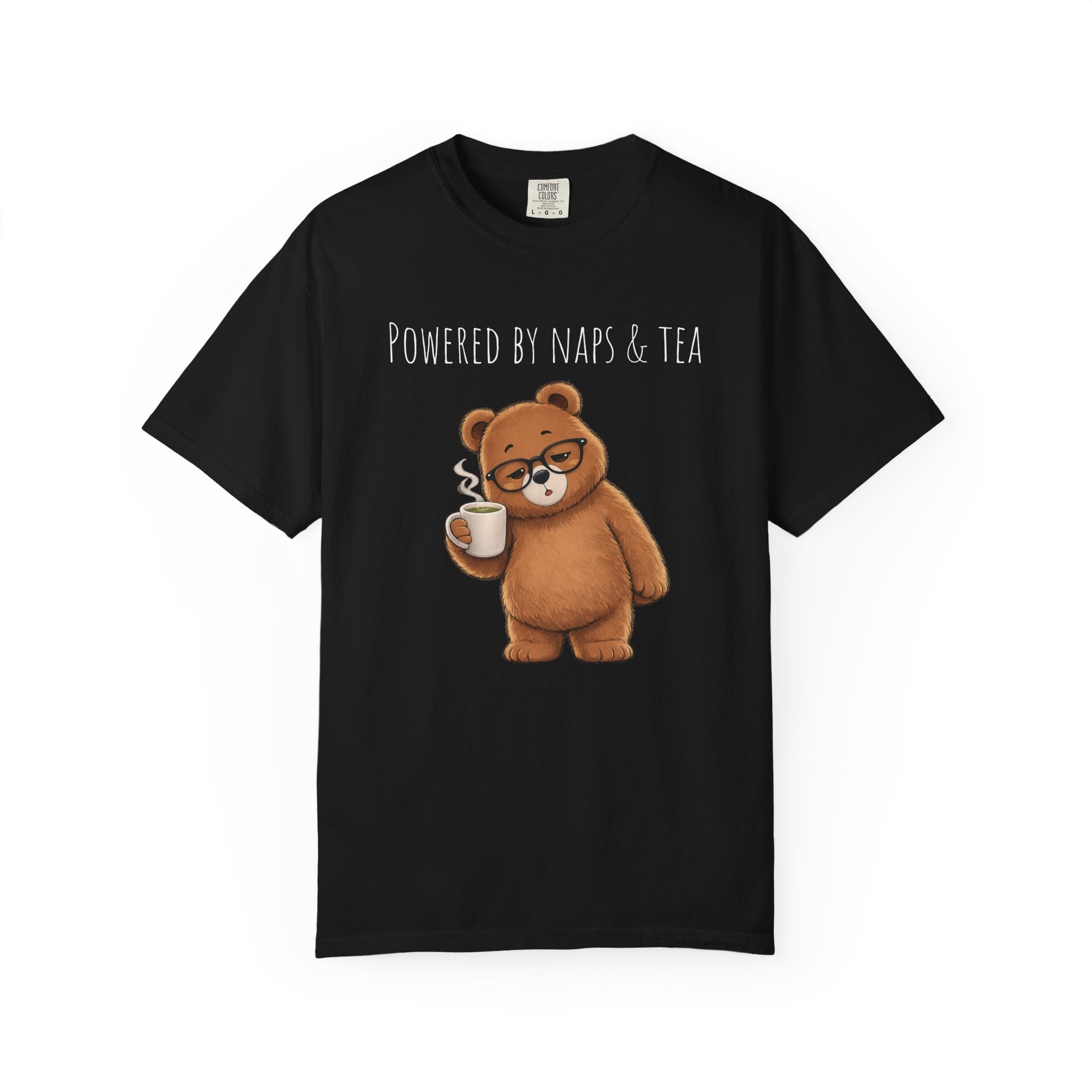 Powered By Naps & Tea Bear Shirt | Cute Tea Lover T-Shirt | Cozy Bear Graphic Tee | Book Lover Gift | Unisex Comfort Colors Tee