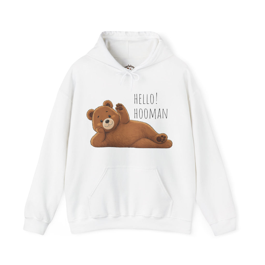 Hello Hooman Bear Hoodie | Cute Bear Graphic Unisex Hoodie | Cozy Animal Lover Gift
