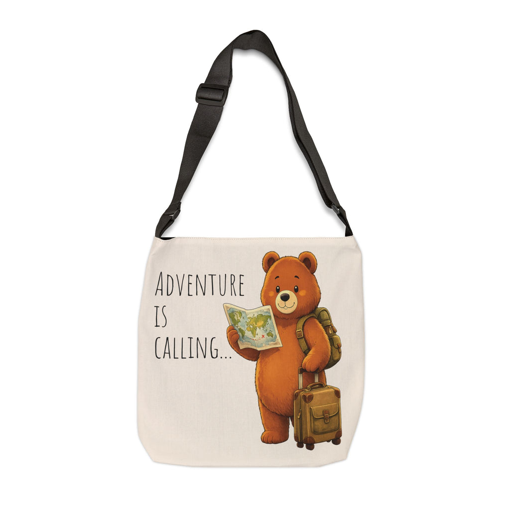 Cute Bear Traveler Adjustable Tote Bag | Bear Backpacking Illustration