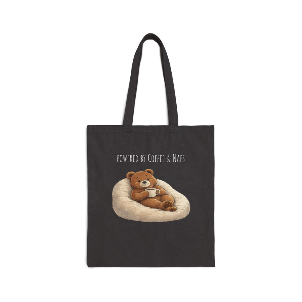 Powered by Coffee & Naps Bear Tote Bag | Cute Canvas Tote | Coffee Lover Gift | Reusable Shoulder Bag