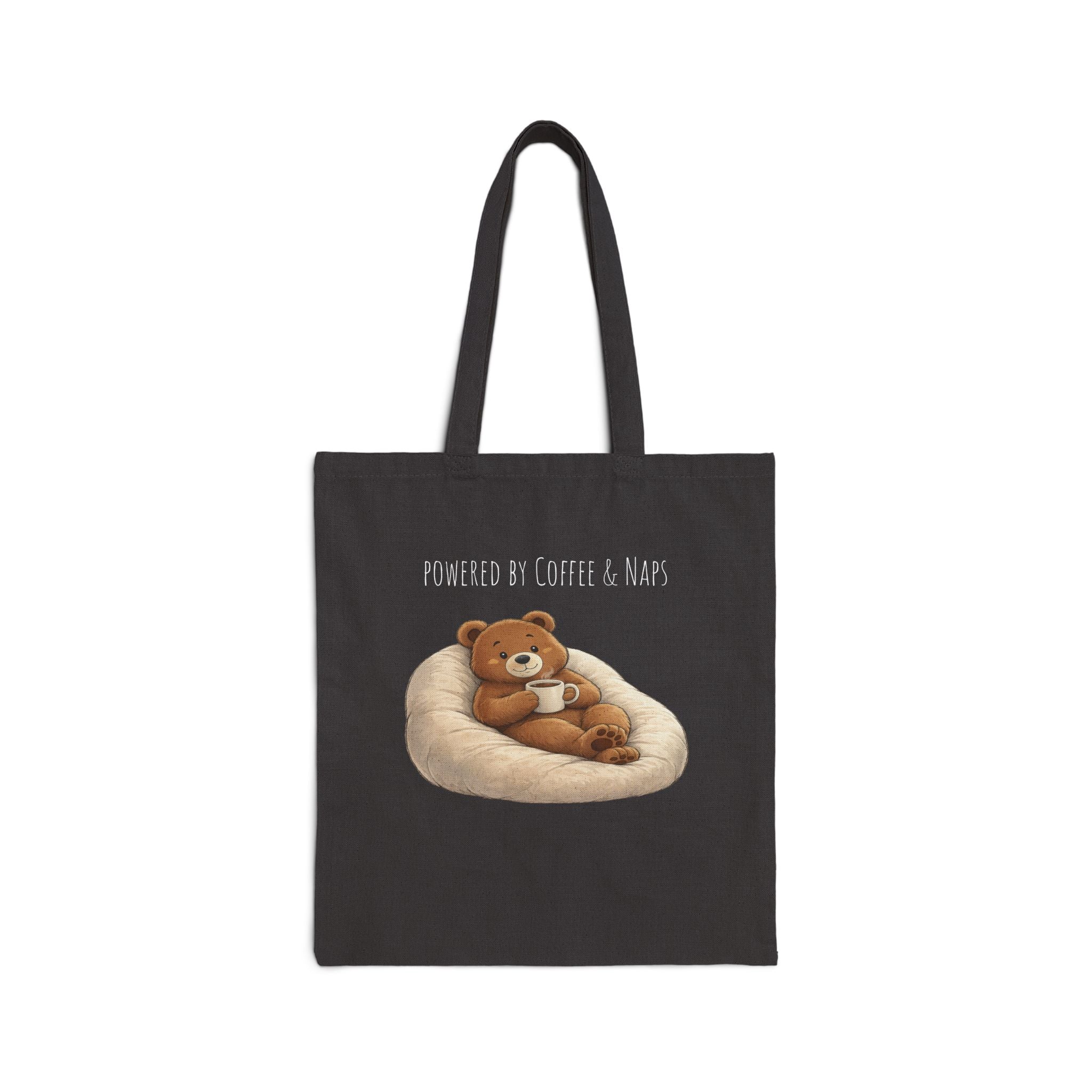 Powered by Coffee & Naps Bear Tote Bag | Cute Canvas Tote | Coffee Lover Gift | Reusable Shoulder Bag