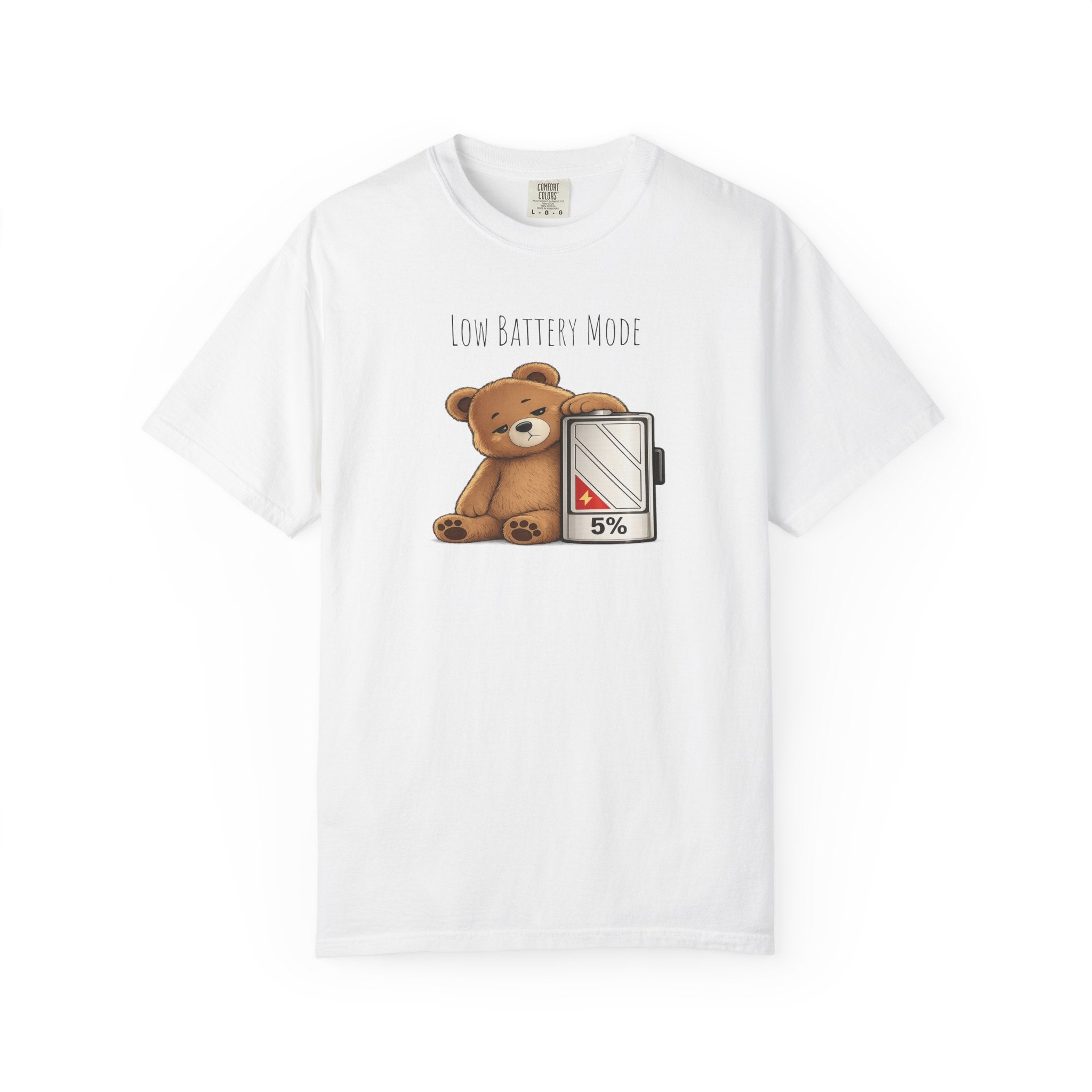Low Battery Mode Cute Bear T-Shirt I Cute Bear Tee I Heart Warming Graphic Tee, Bear Lover Gift, Cozy Animal Lover T Shirt