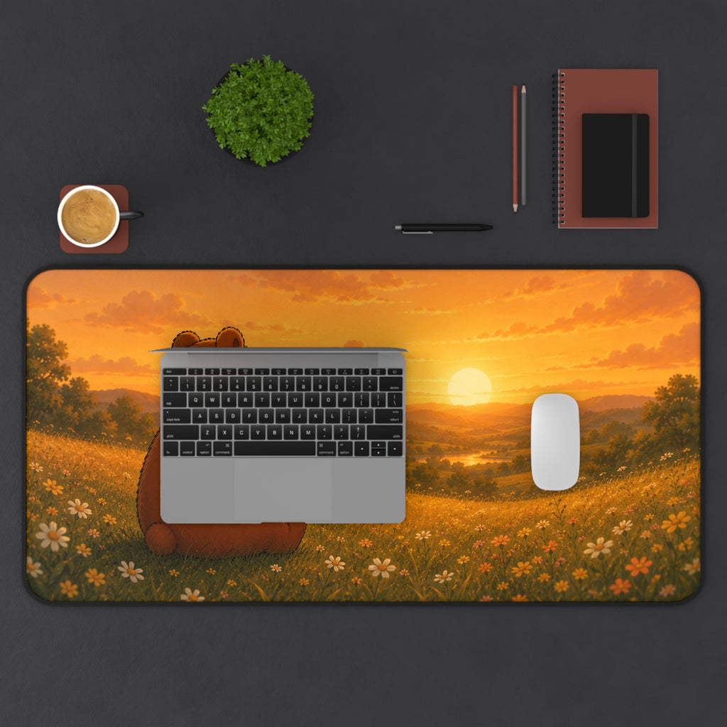 Cute Bear Desk Mat 32x16" | Large Mouse Pad | Cozy Office Desk Decor | Sunset Bear Gaming Mat | Bear Lover Gift