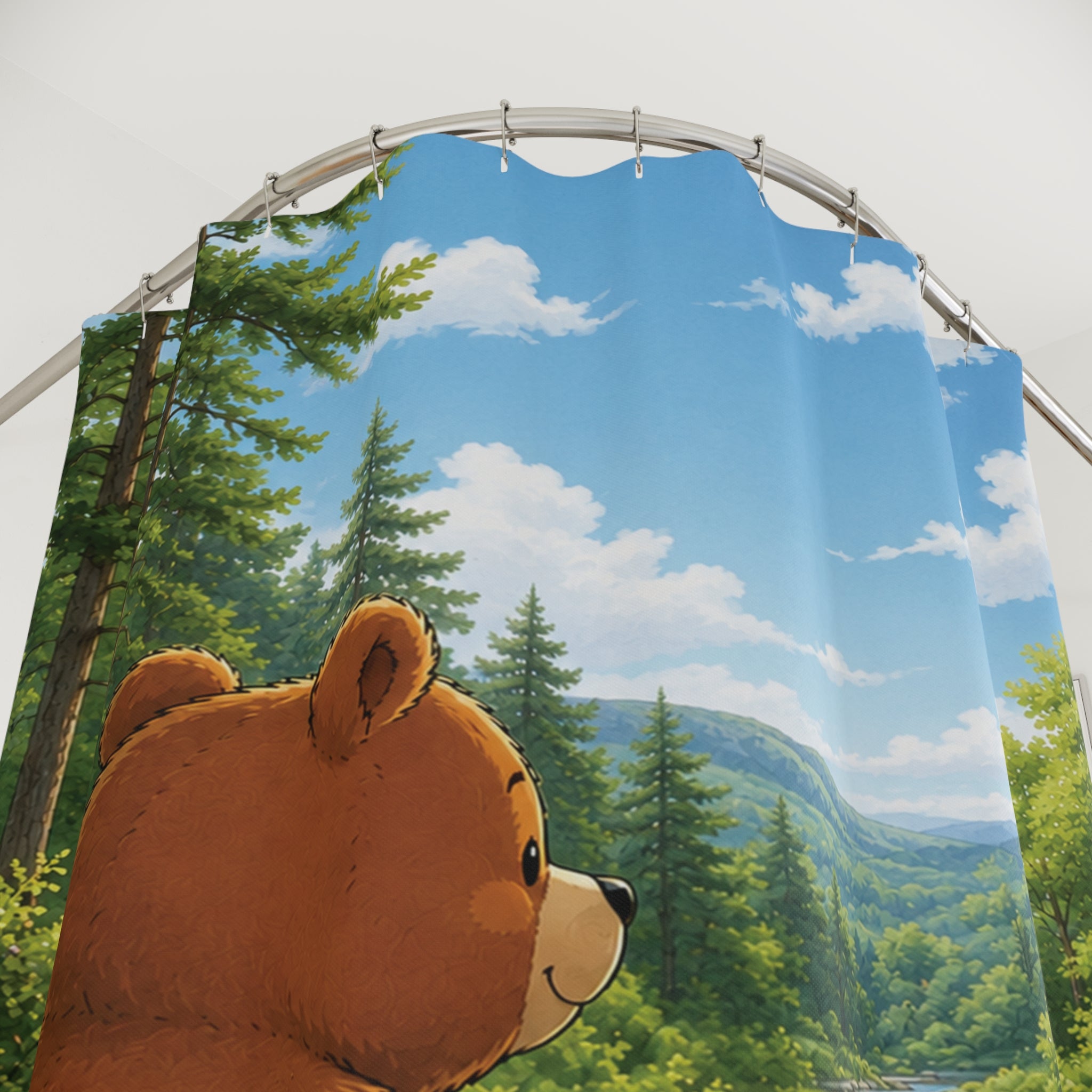 Cute Bear Shower Curtain | Woodland Forest Bathroom Decor | Nature Bath Curtain | Rustic Cabin Bathroom | Cottagecore Home Decor