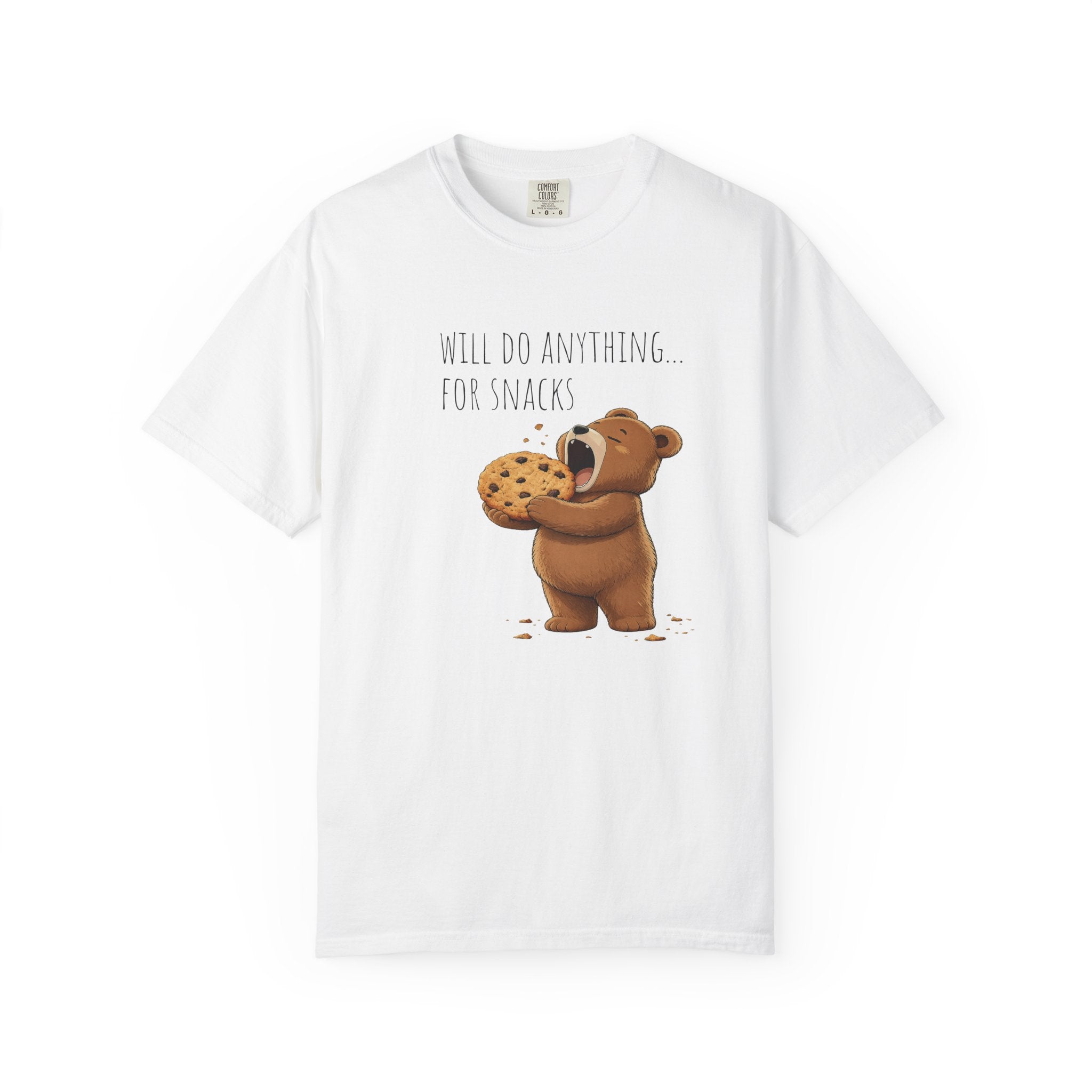 Will Do Anything for Snacks Bear Shirt | Funny Foodie T-Shirt | Cute Bear Graphic Tee | Gift for Snack Lovers