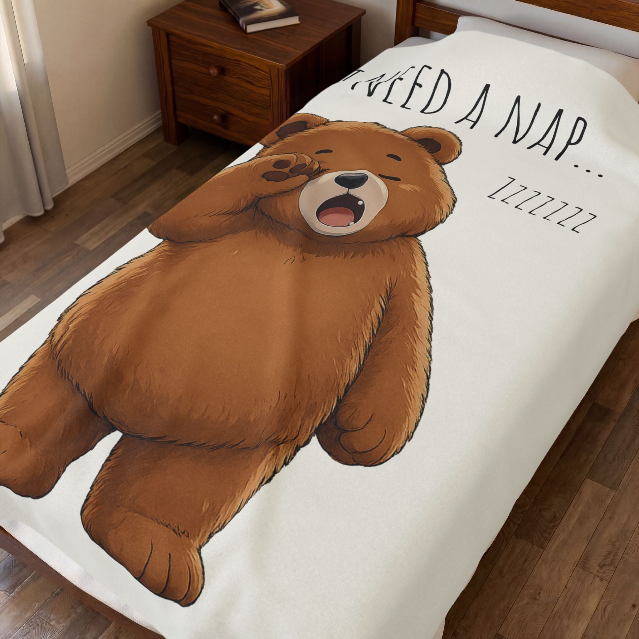 I Need A Nap Cute Bear Velveteen Plush Blanket | Cozy Animal Throw