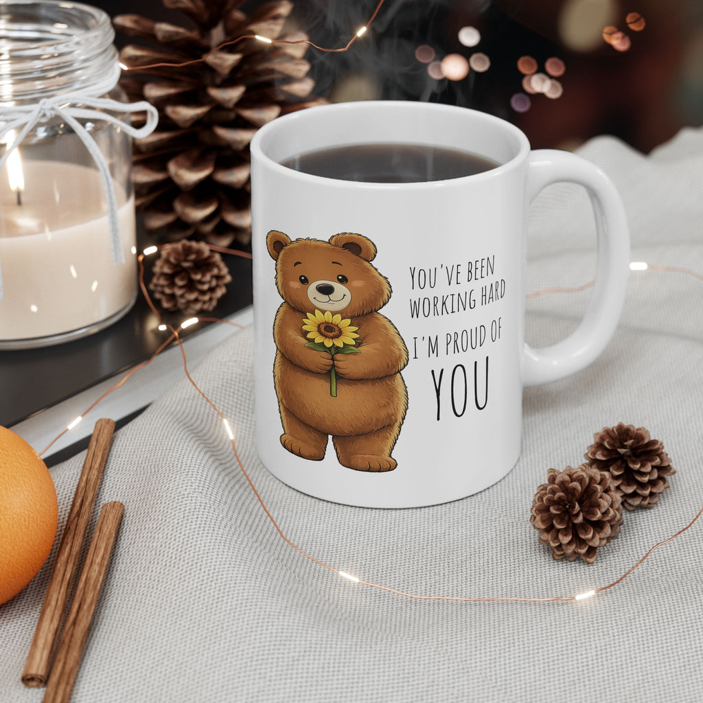 Cute Bear Sunflower Mug | I'm Proud of You Coffee Mug | Encouragement Gift | Positive Affirmation Ceramic Mug 11oz,15oz