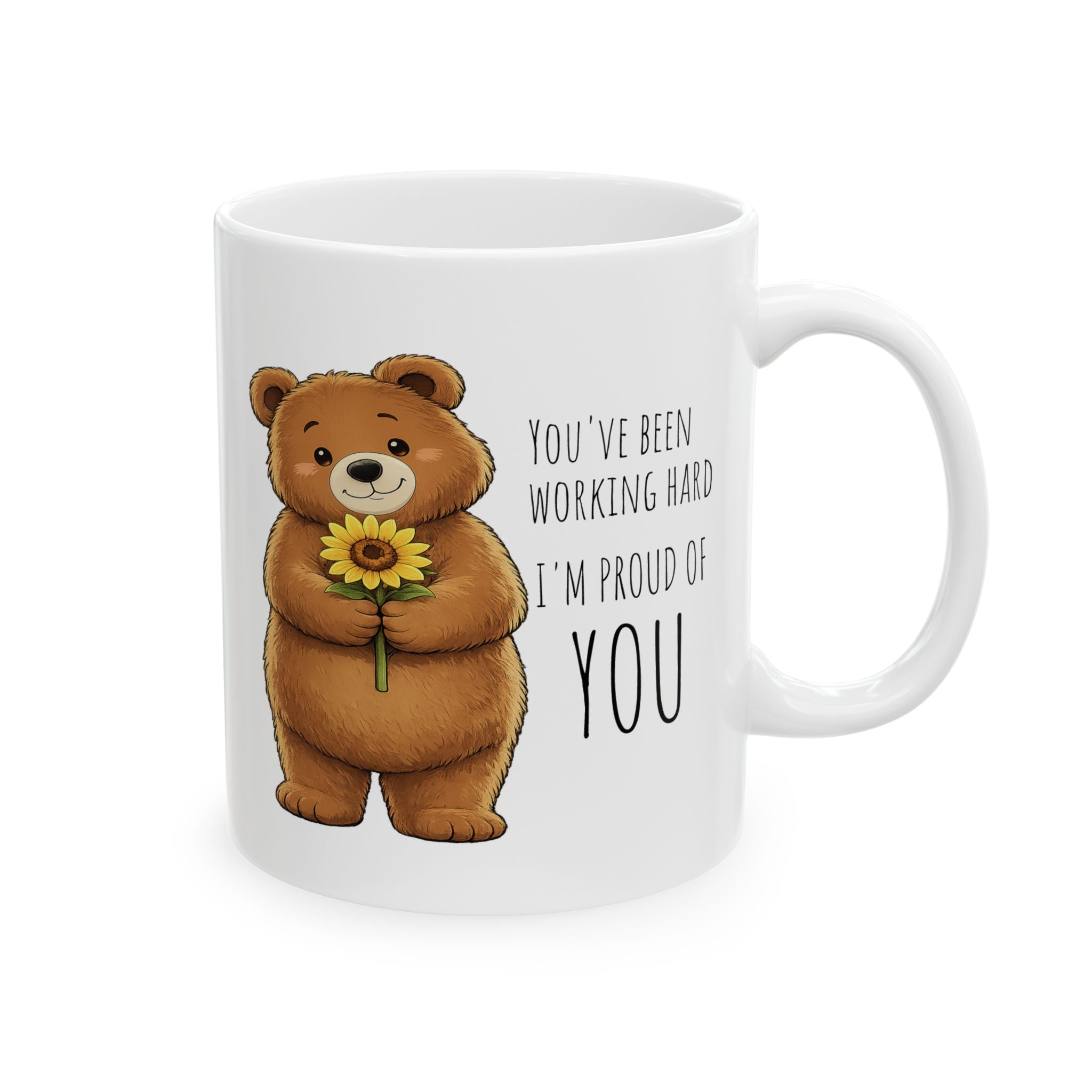 Cute Bear Sunflower Mug | I'm Proud of You Coffee Mug | Encouragement Gift | Positive Affirmation Ceramic Mug 11oz,15oz