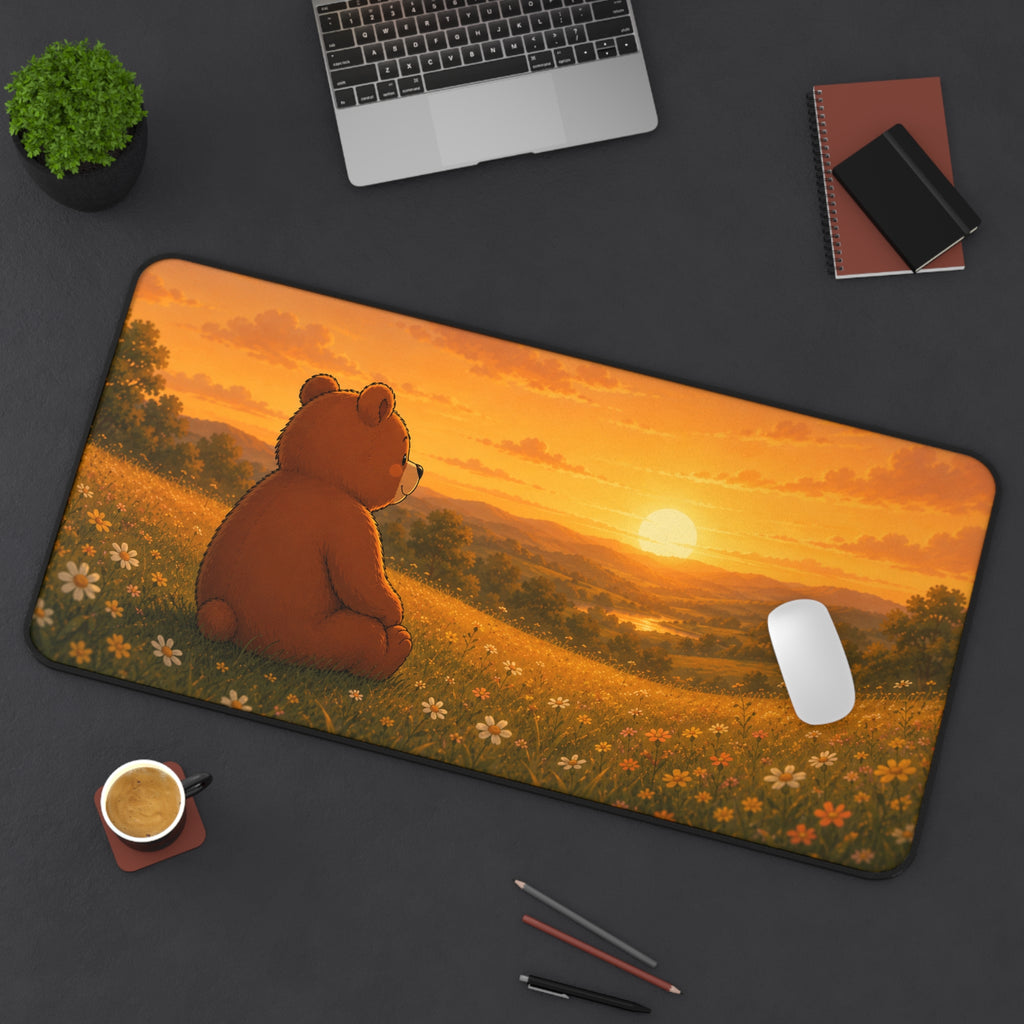Cute Bear Desk Mat 32x16" | Large Mouse Pad | Cozy Office Desk Decor | Sunset Bear Gaming Mat | Bear Lover Gift
