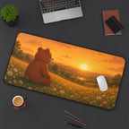 Cute Bear Desk Mat 32x16" | Large Mouse Pad | Cozy Office Desk Decor | Sunset Bear Gaming Mat | Bear Lover Gift