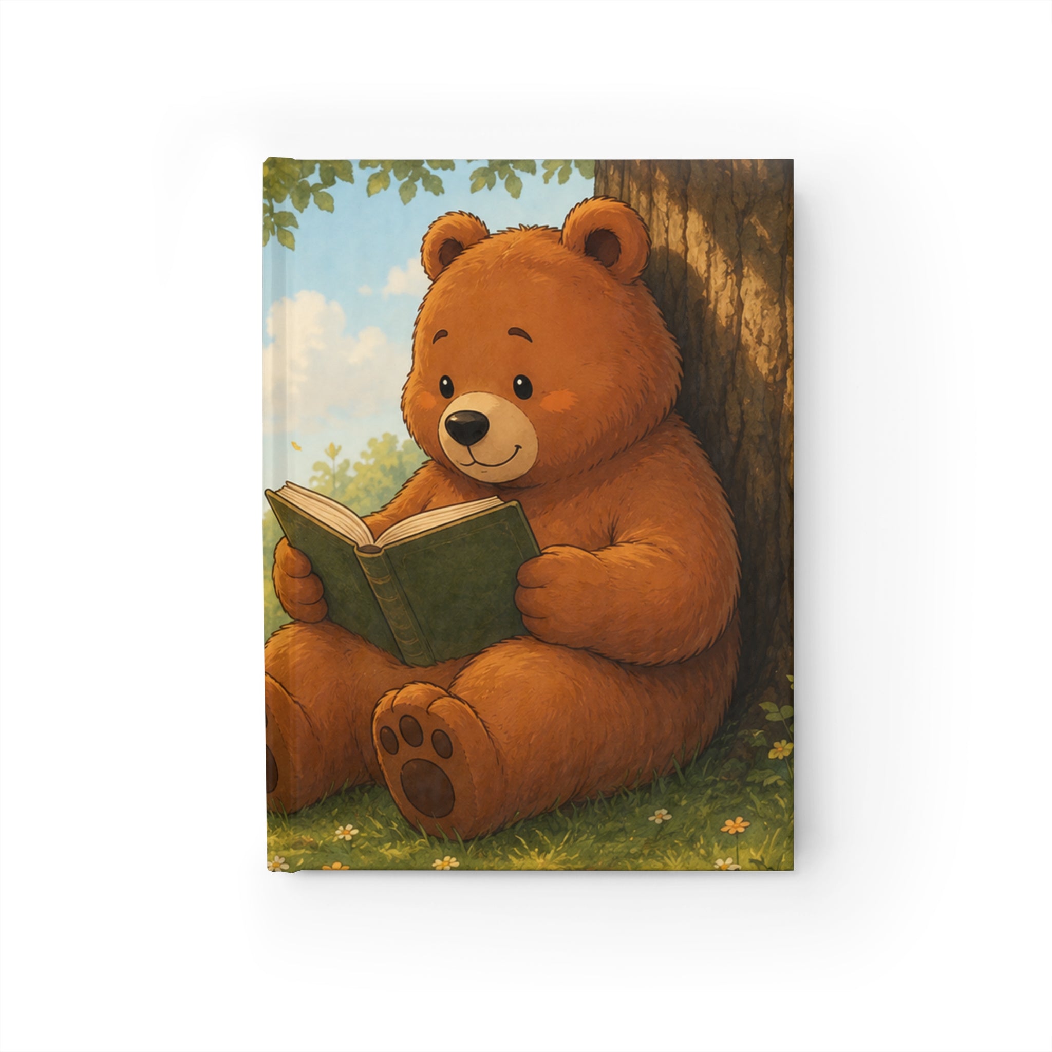 Cute Reading Bear Hardcover Journal | Ruled Line Notebook for Book Lovers | Woodland Bear Writing Journal