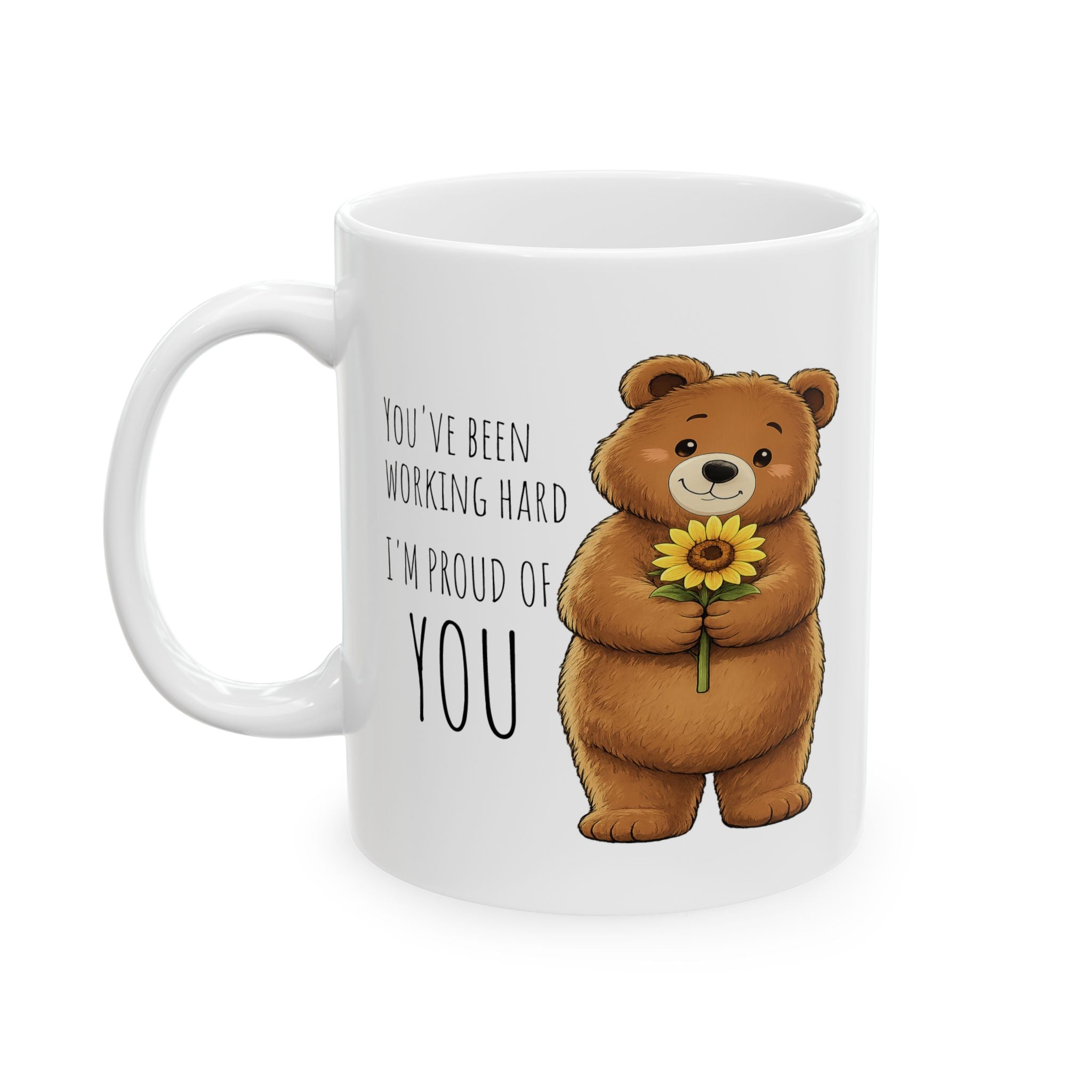 Cute Bear Sunflower Mug | I'm Proud of You Coffee Mug | Encouragement Gift | Positive Affirmation Ceramic Mug 11oz,15oz