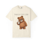 Powered by Coffee & Naps Bear T-Shirt | Cute Cozy Bear Unisex Graphic Tee | Coffee Lover Gift