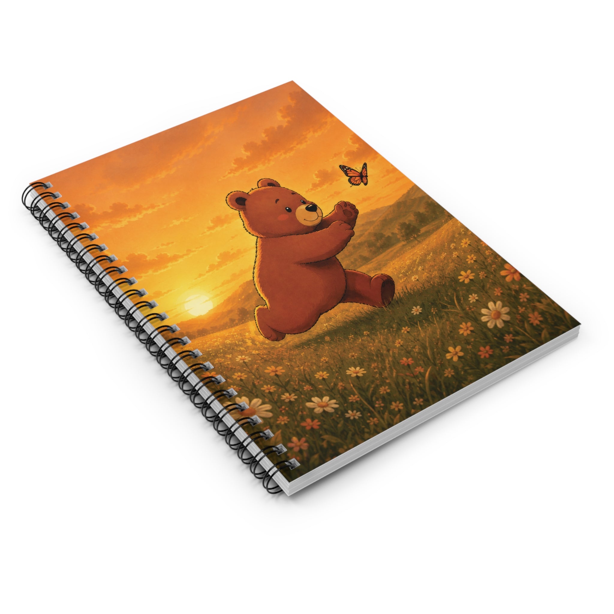 Cute Bear Spiral Notebook, Sunset Meadow Journal, Cozy Nature Notebook, Woodland Bear Spiral Notebook, Cozy Stationery Gift, Notebook Gift