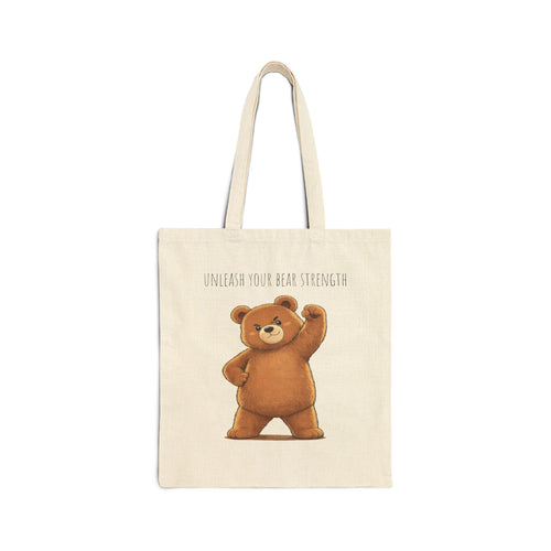 Cute Bear Canvas Tote Bag | Unleash Your Bear Strength| Motivational Reusable Tote | Bear Lover Gift |Reusable Shoulder Bag