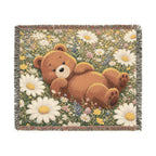 Cute Bear Wildflower Woven Blanket, Scenic Bear Tapestry Blanket, Rustic Cabin Decor, Woodland Bear Gift, Cozy Home Blanket