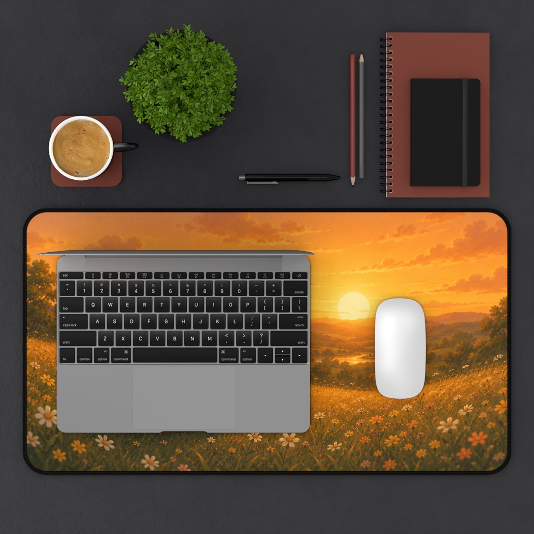 Cute Bear Desk Mat 32x16" | Large Mouse Pad | Cozy Office Desk Decor | Sunset Bear Gaming Mat | Bear Lover Gift