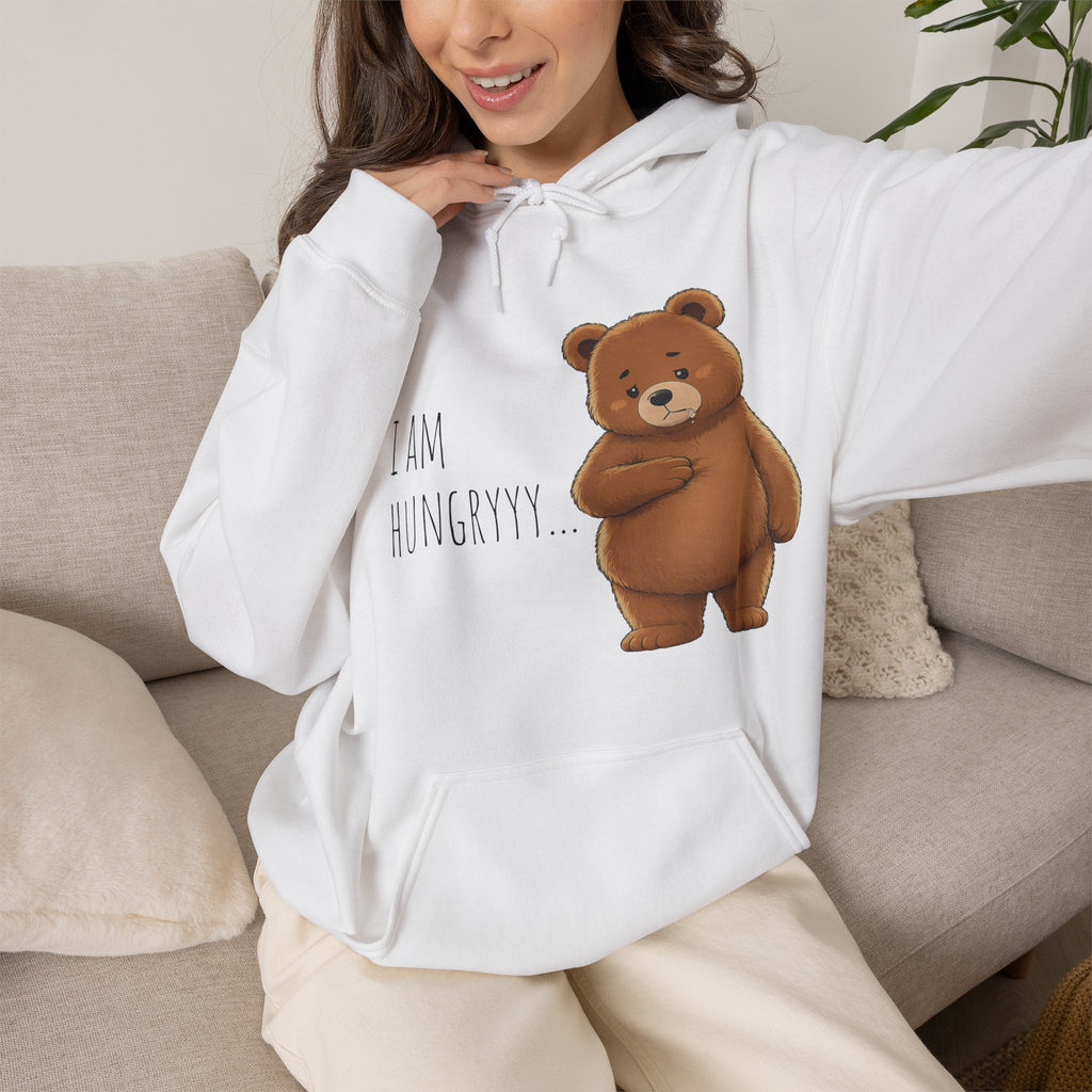 Where Is The Food? Bear Hoodie | Funny Hungry Bear Graphic Hoodie | Cute Foodie Gift | Unisex Cozy Sweatshirt | Front & Back Print