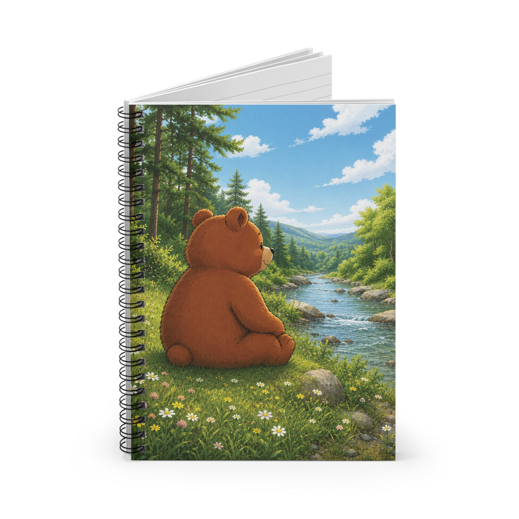 Cute Bear Nature Journal, Woodland Bear Spiral Notebook, Forest River Writing Journal, Notebook Gift