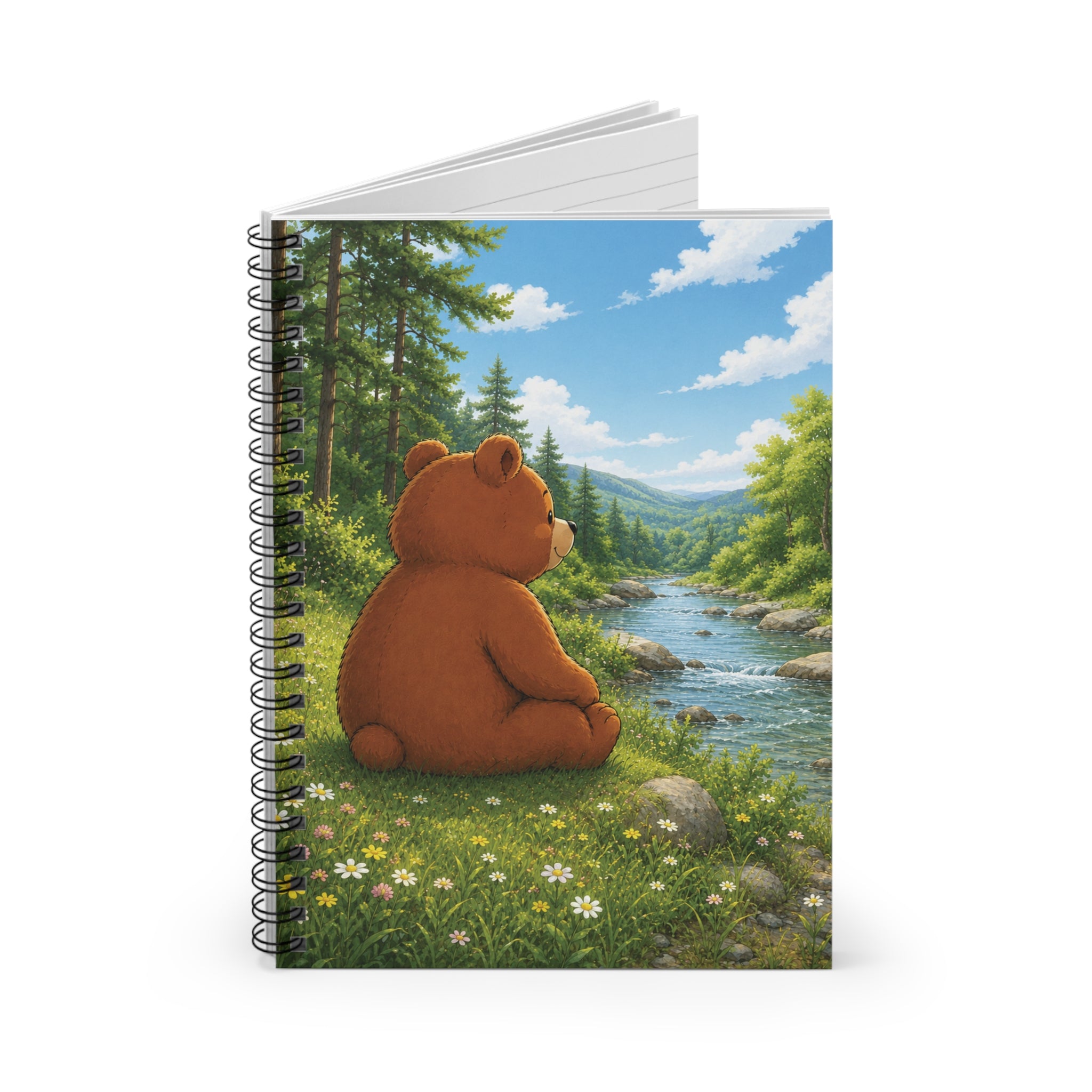 Cute Bear Nature Journal, Woodland Bear Spiral Notebook, Forest River Writing Journal, Notebook Gift