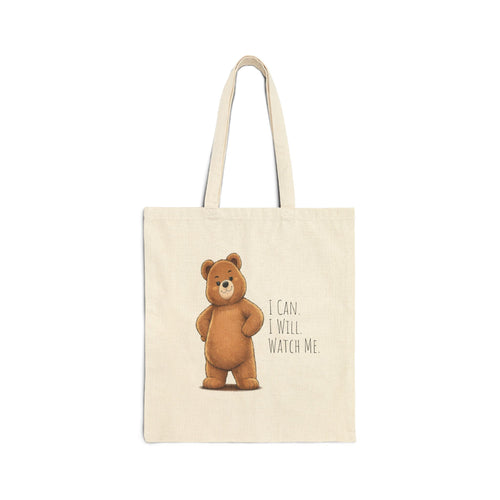 Cute Bear Canvas Tote Bag | I Can I Will Watch Me | Motivational Reusable Tote | Cute Canvas Tote | Coffee Lover Gift |Reusable Shoulder Bag